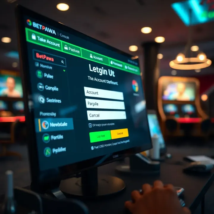 User interface showing Betpawa International login screen with input fields for username and password