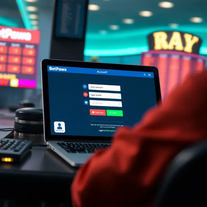 Nigerian bettor registering on Betpawa platform using a laptop with sports icons visible
